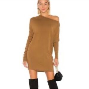 NBD Cortado Brown Off Shoulder Long Sleeve Oversized Knit Sweater Top